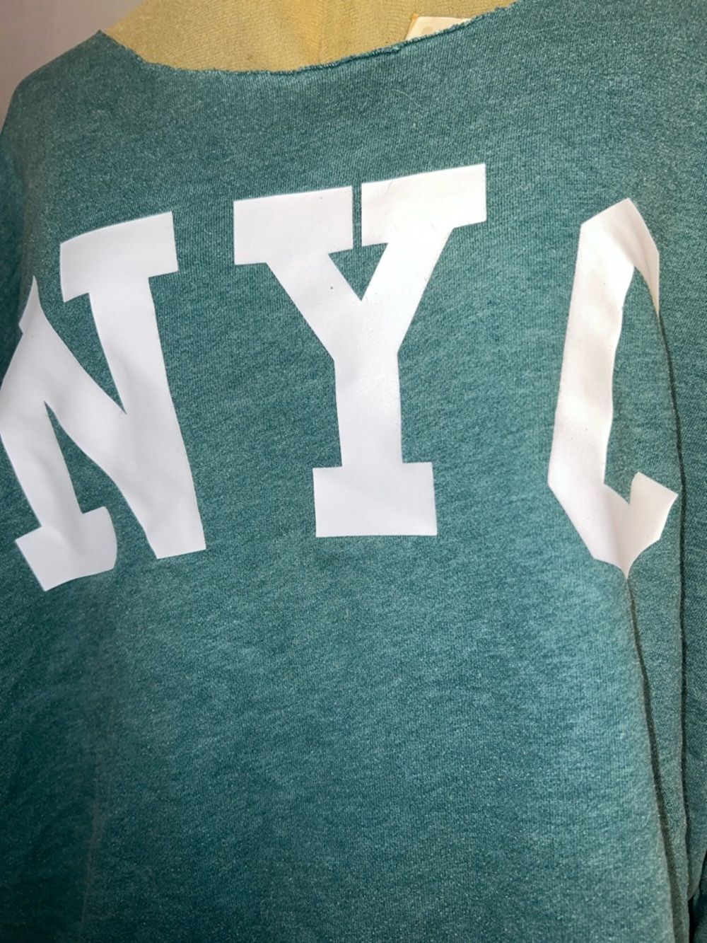 Mint Green Sweatshirt with White NYC Letters